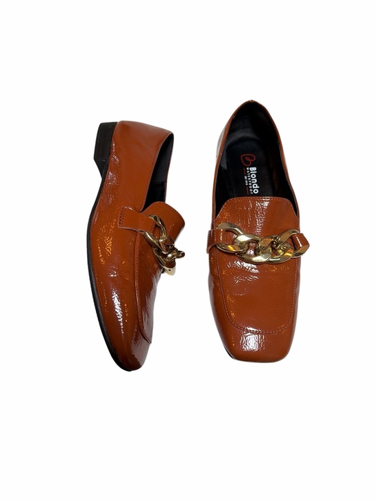 Blondo Sonny Waterproof Loafers Cognac Patent Chain Flats Size 7.5